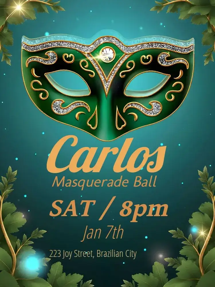 Invitation Carnival Mask – Commemorative Dates theme carnival-themed, golden, elegant, colorful, modern