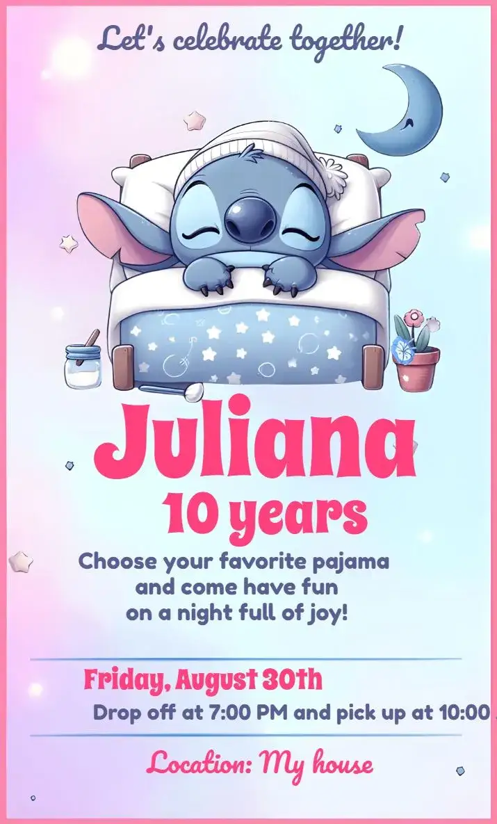Invitation Slumber Party Stitch Girl – Most searched for theme purple, lilac, pink, themed, fun, childish