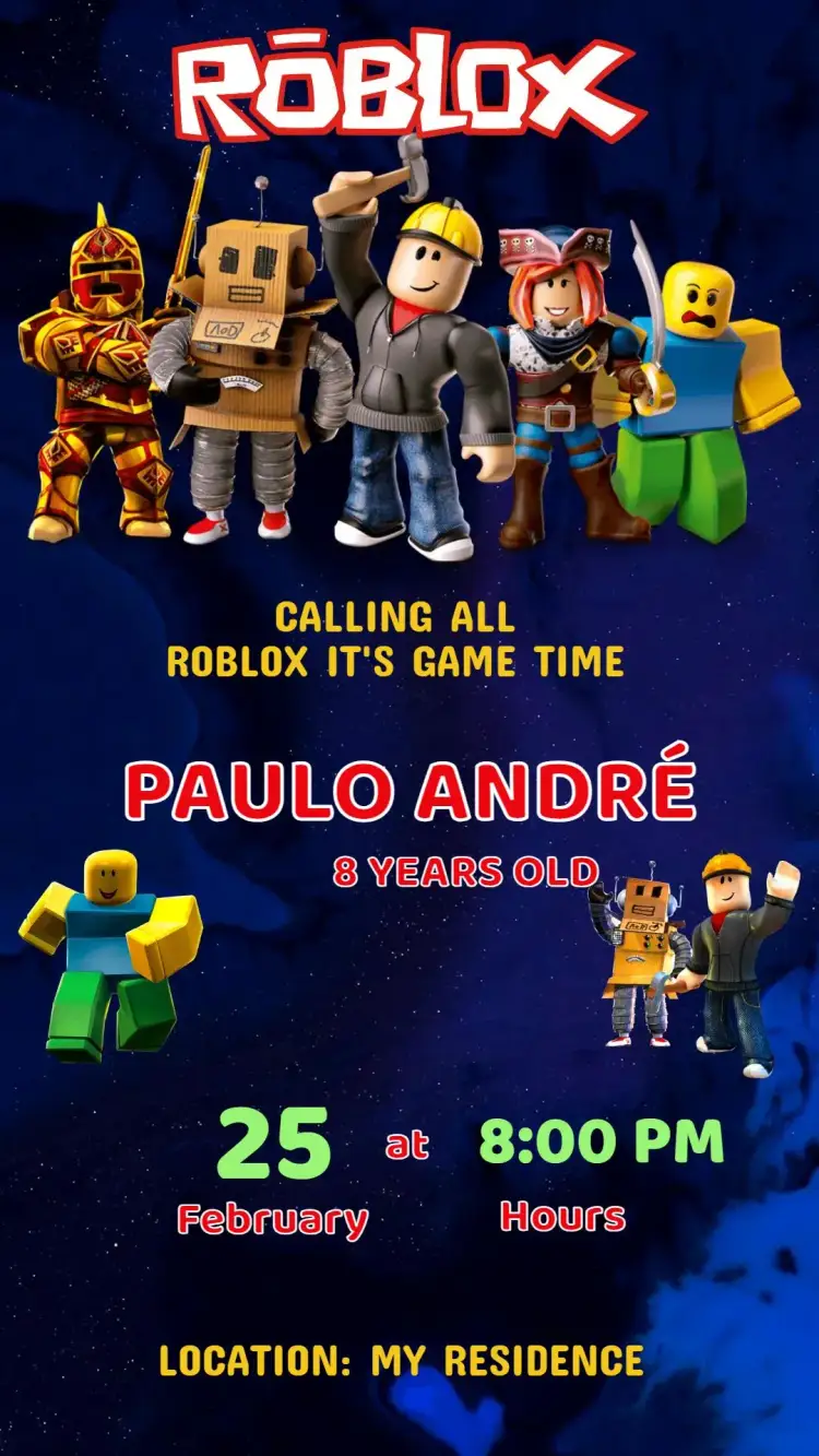 Invitation Roblox Birthday Invitation – Kids' Birthday Party theme colorful, modern, games, fun, themed, interactive