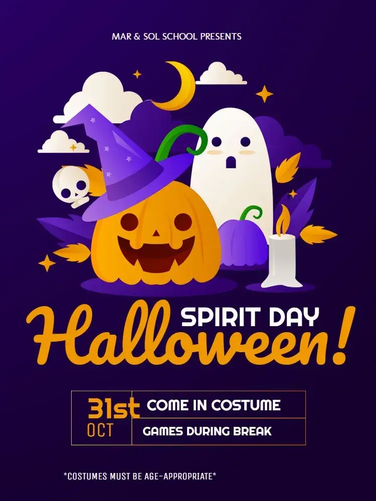Invitation Children's Halloween Moon – Kids' Birthday Party theme dark, purple, playful, whimsical, magical