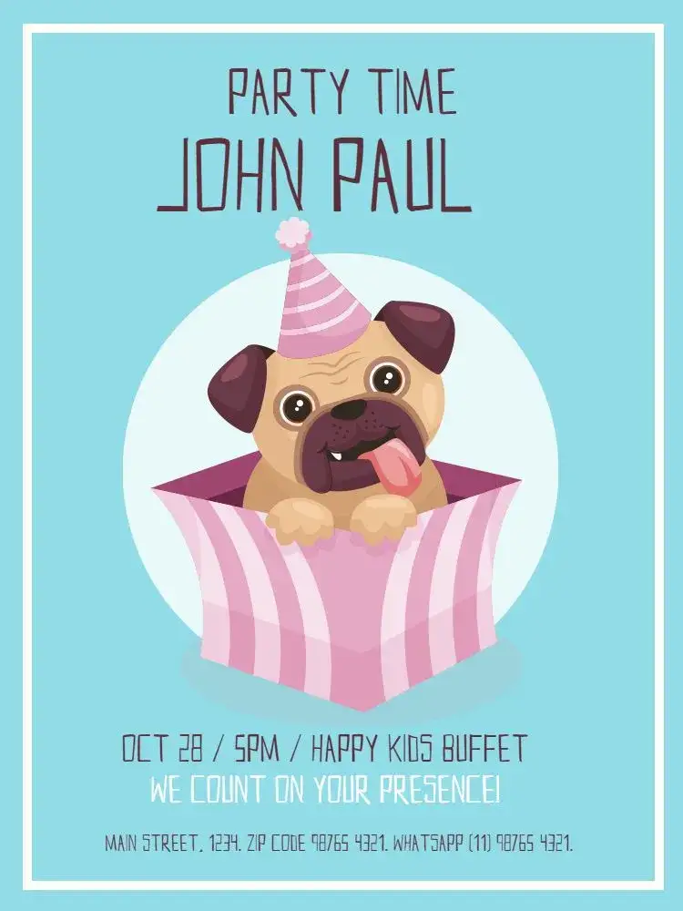 Invitation Blue Playful Dog – Kids' Birthday Party theme playful, childlike, blue, fun, animal, colorful
