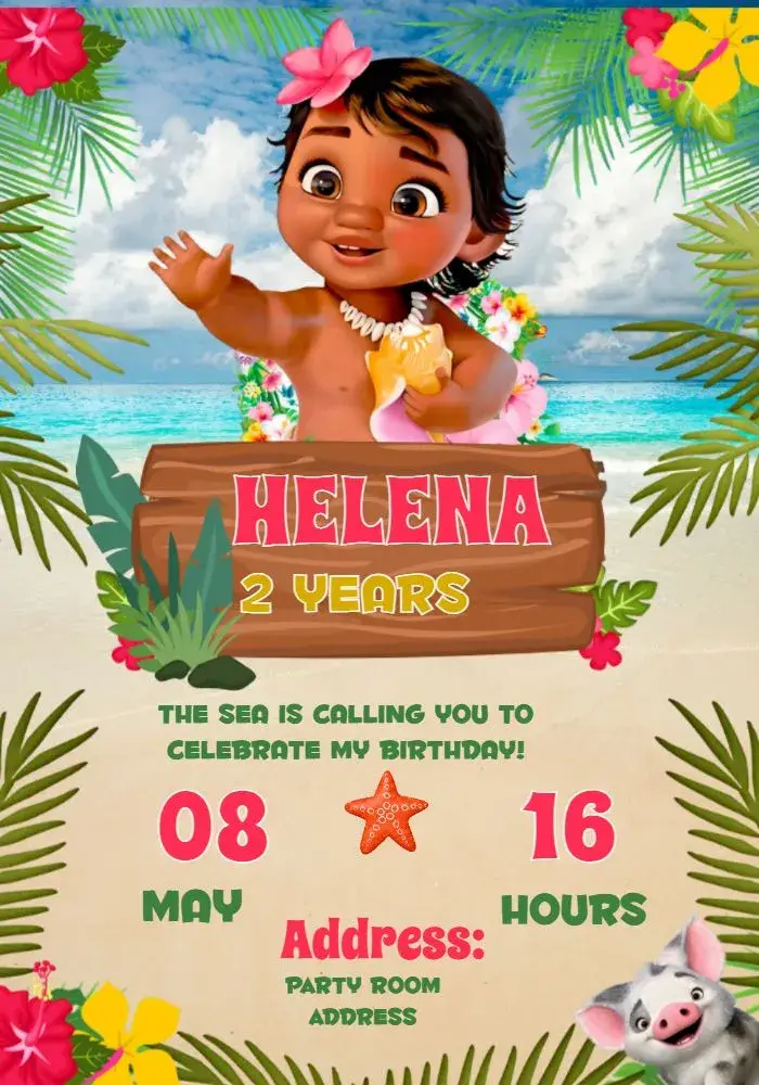 Invite Moana Baby Green editable and customizable