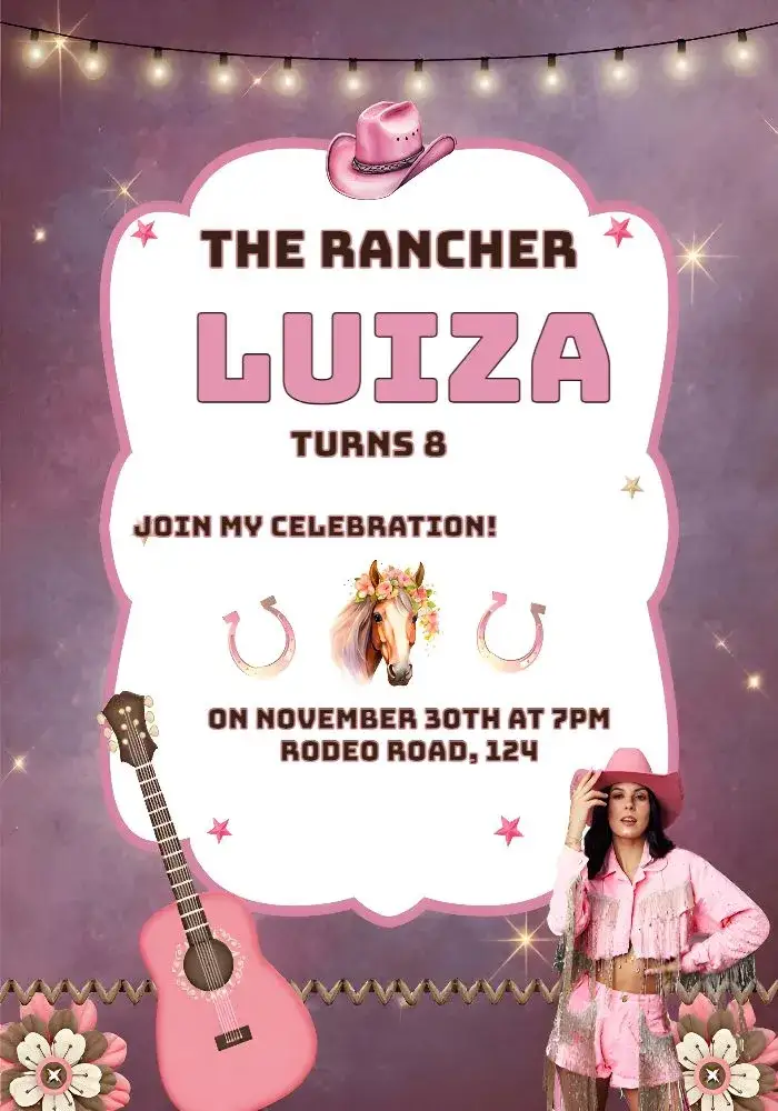 Invitation Ana Castela Rodeo – Most searched for theme country, cowgirl-themed, vibrant, colorful, rustic