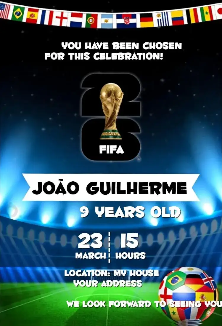 Invitation World Cup 4 – Birthday theme football, vibrant, colorful, modern, youthful, themed