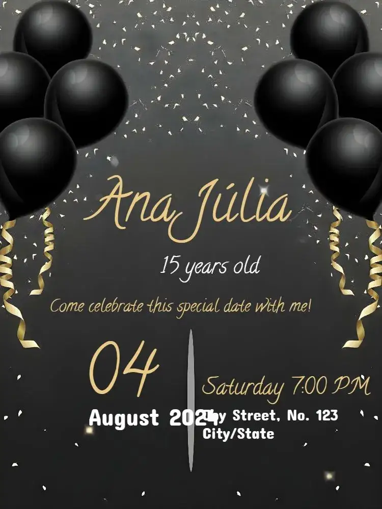 Invitation All Black Balloons – Sweet 15 theme elegant, modern, minimalist, black, balloons, chic