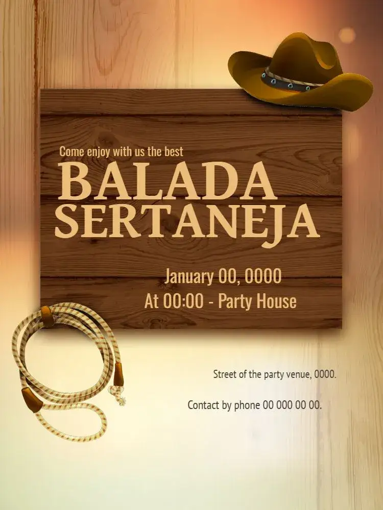 Invitation Country Party – Birthday theme sertanejo, country, rústico, vibrante, descontraído, vintage