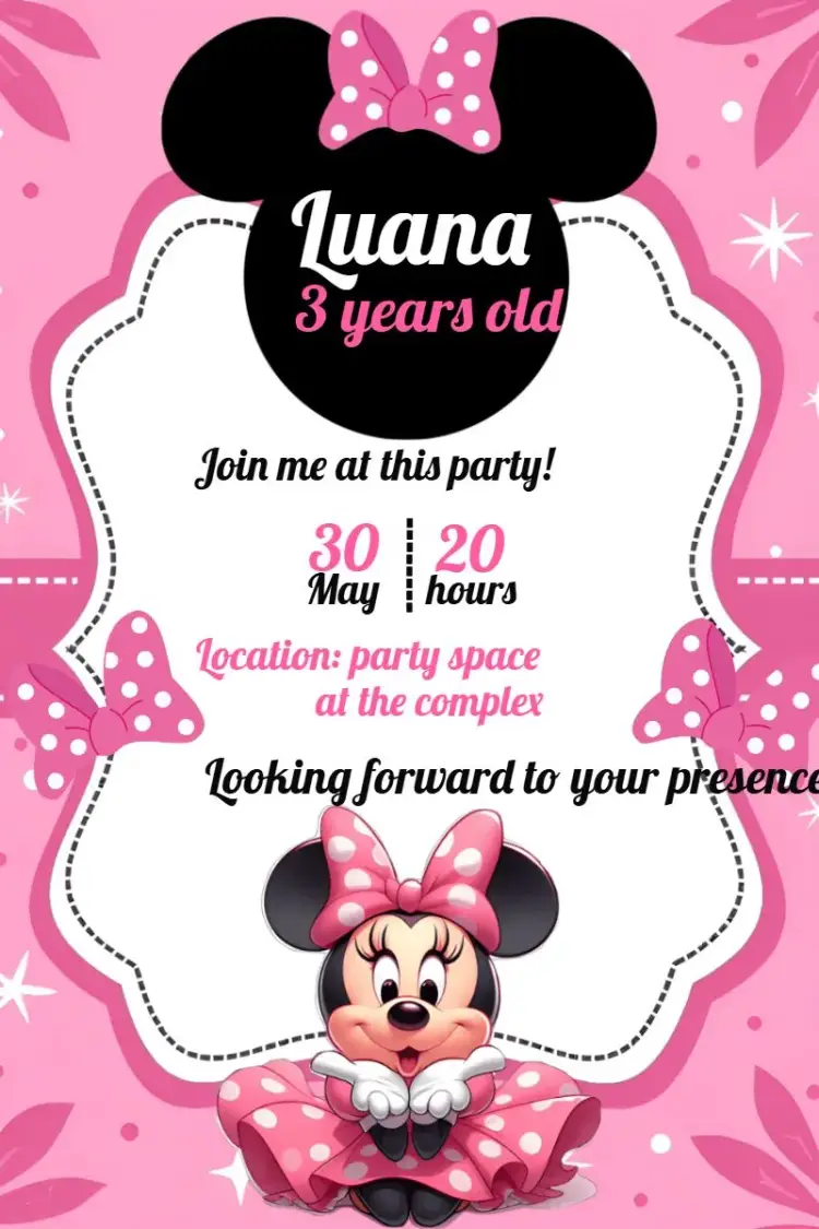 Pink Minnie Mouse Disney invitation
