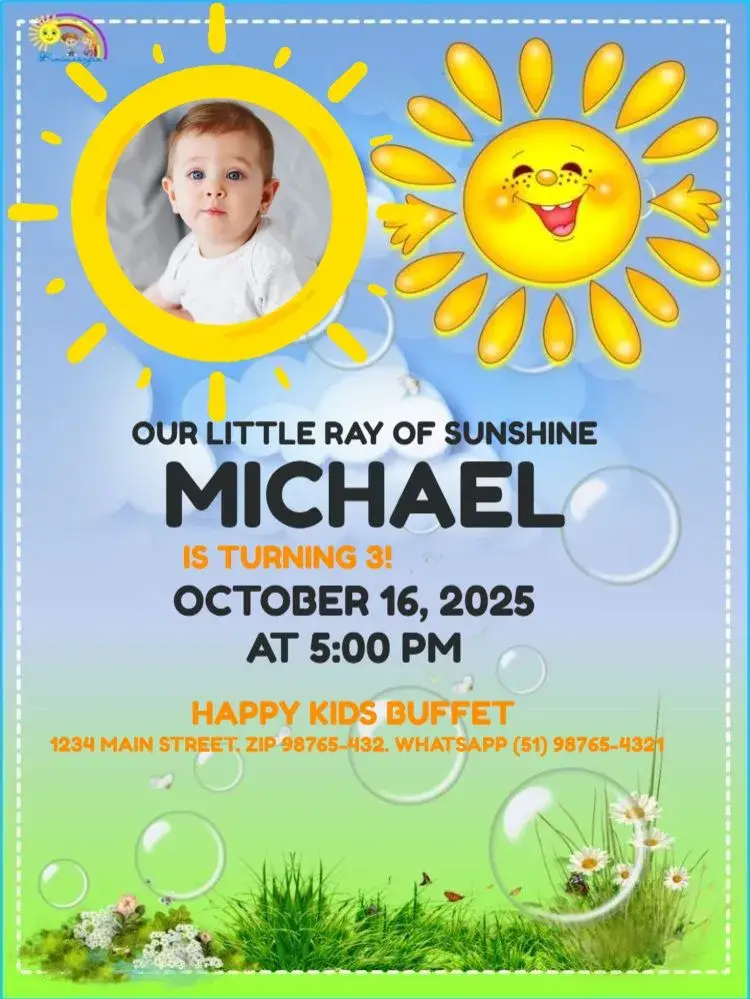 Sun With Playful Blue Photo invitation