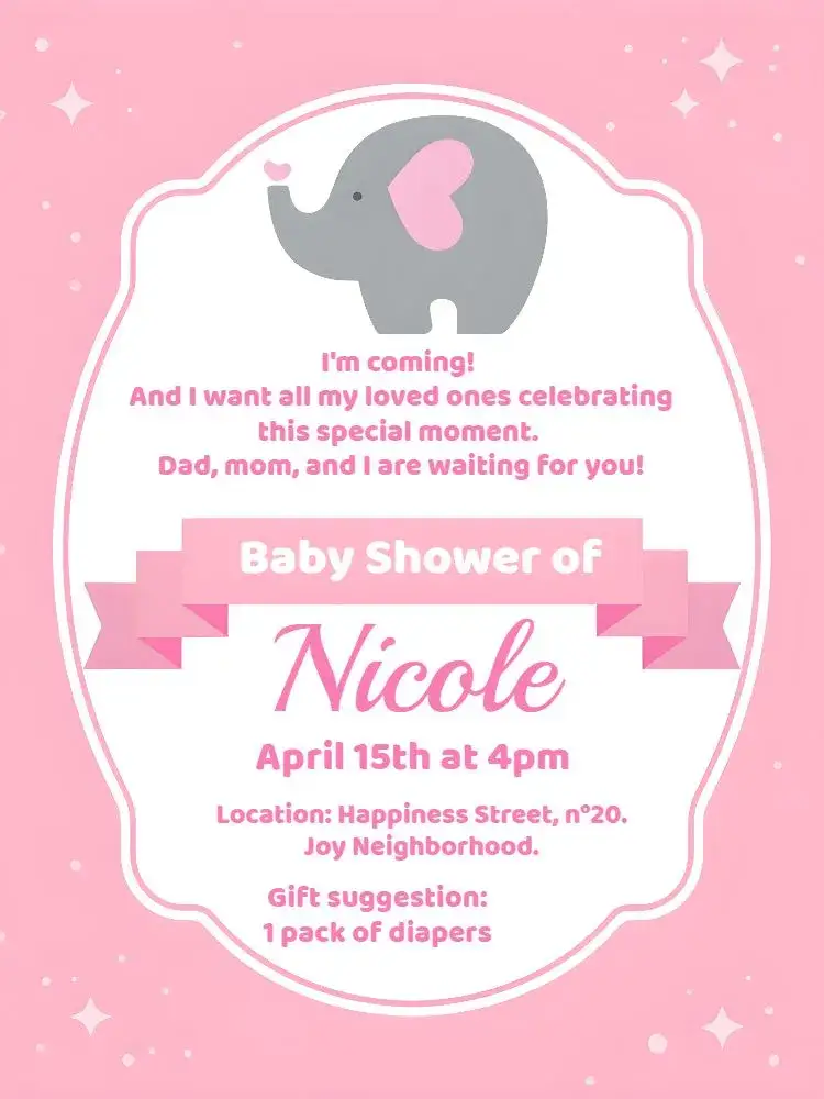 Invitation Elephant White Baby Shower – Bridal Shower theme delicate, soft, childlike, colorful, modern, playful