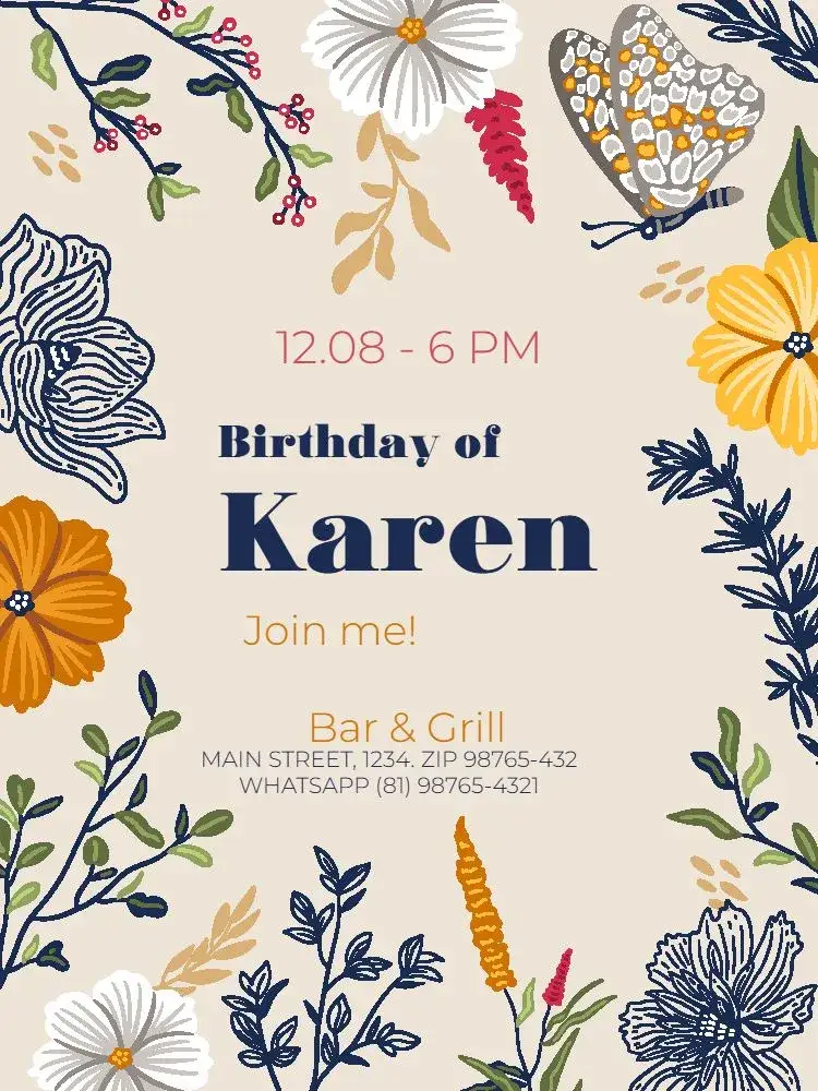 Invitation Adult Female Colorful Delicate Floral – Kids' Birthday Party theme floral, colorful, delicate, feminine, vibrant