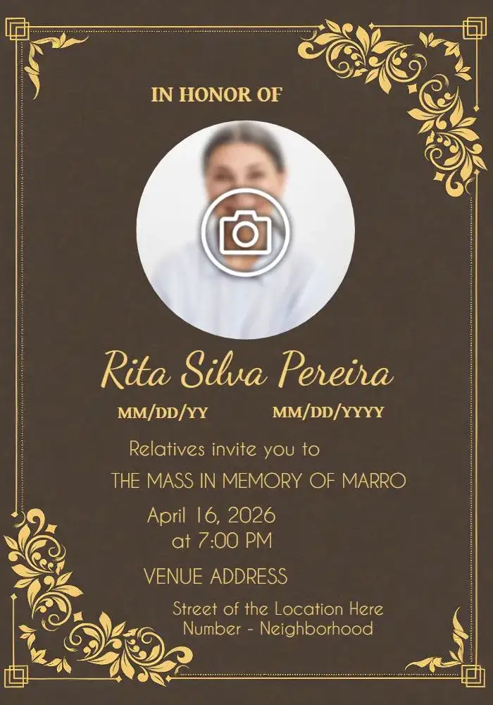 Invitation Funeral Mass With Marro Photo – Commemorative Dates theme brown, yellow, minimalist, elegant, classic, calm