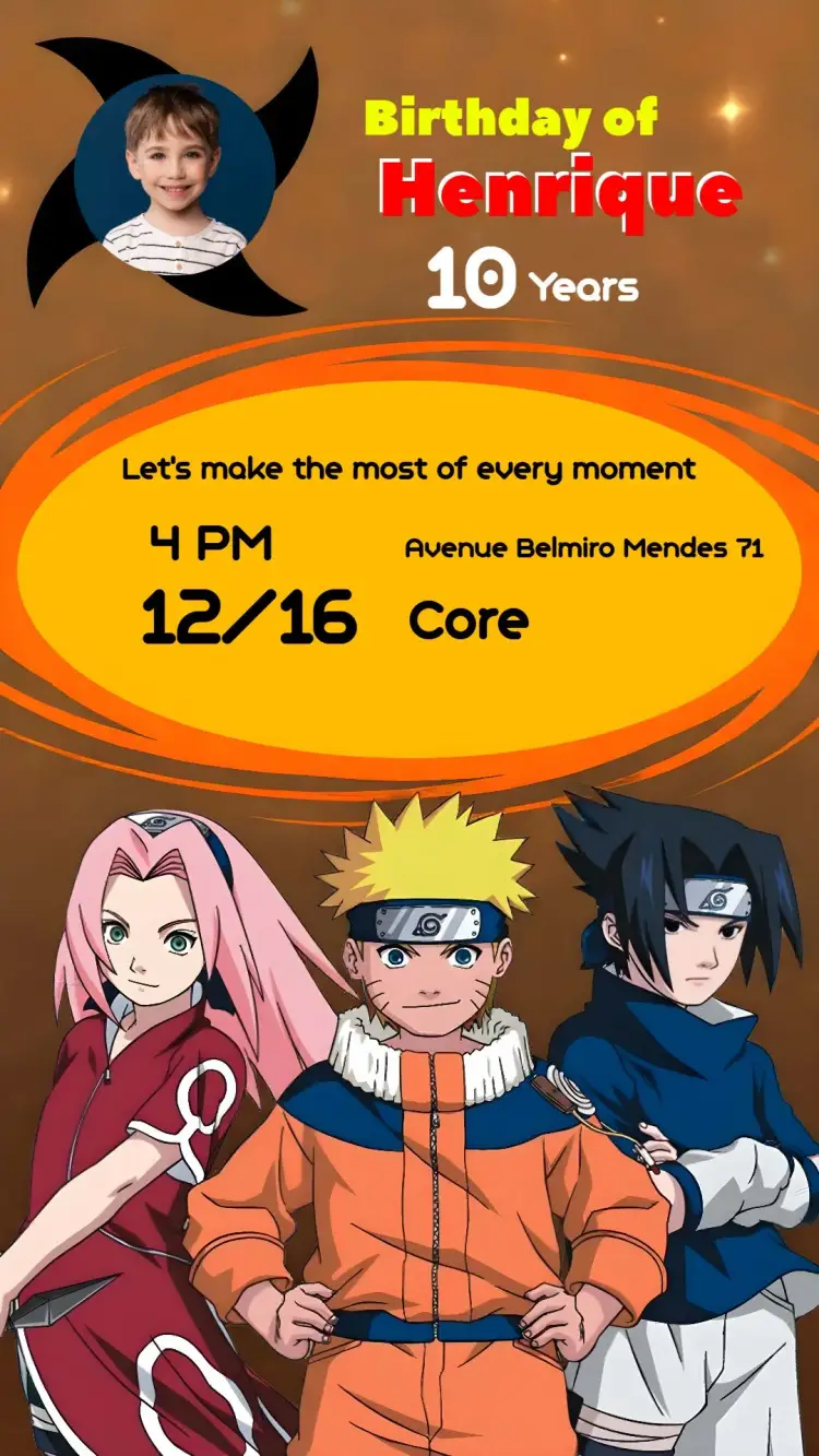 Naruto With Anime Photo invitation