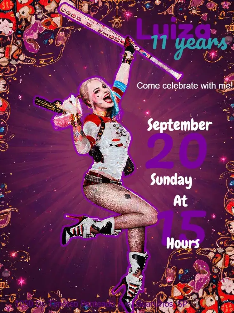 Invitation Harley Quinn Address – Kids' Birthday Party theme themed, colorful, fun-filled, youthful, contemporary