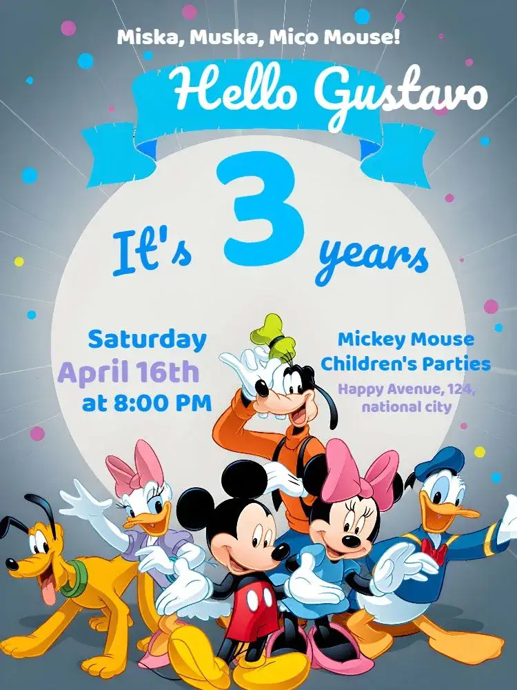 Invitation Mickey Mouse Club Polka Dots – Kids' Birthday Party theme fun, colorful, childish, themed, playful, cheerful