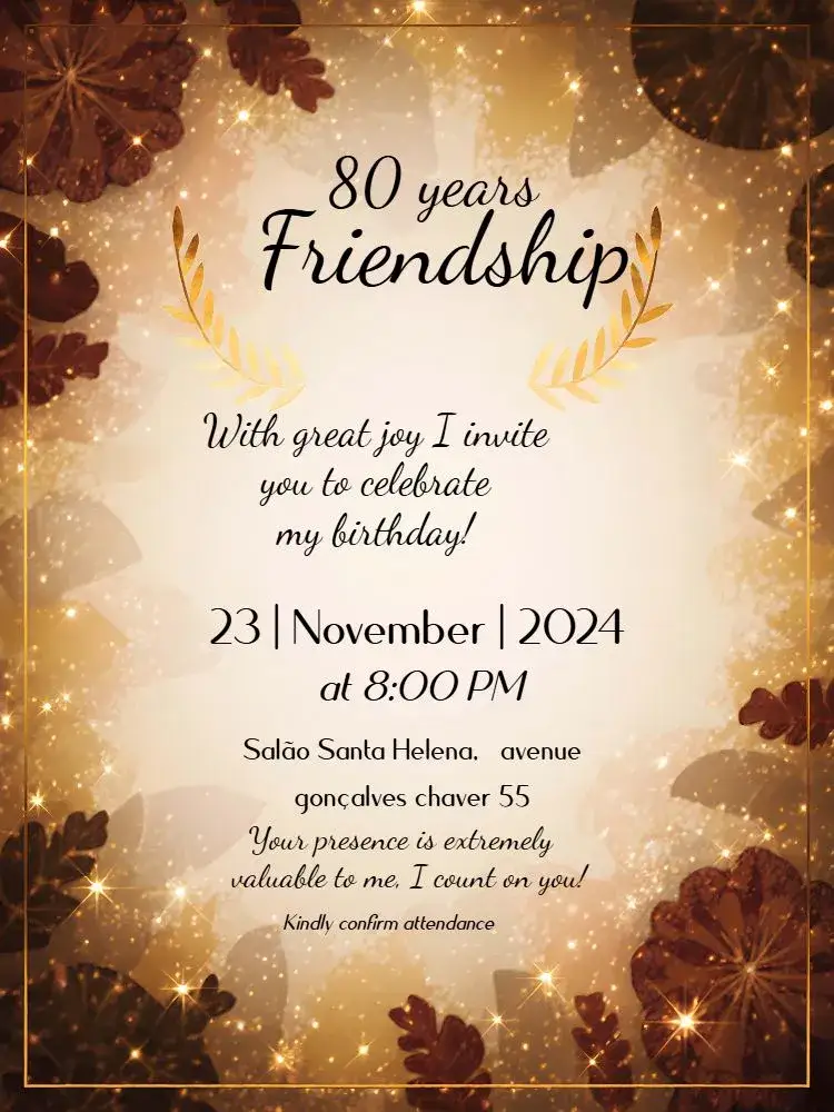 Invitation 80 Golden Years – Sweet 15 theme golden, white, elegant, classic, luxurious