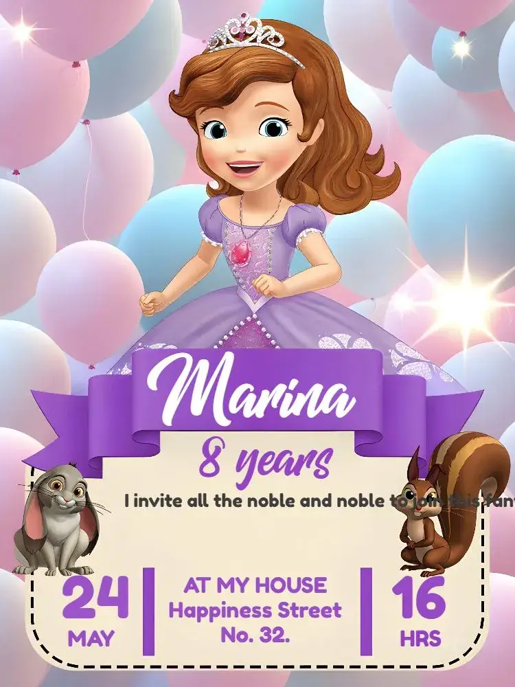 Princess Sofia Disney Bunny invitation