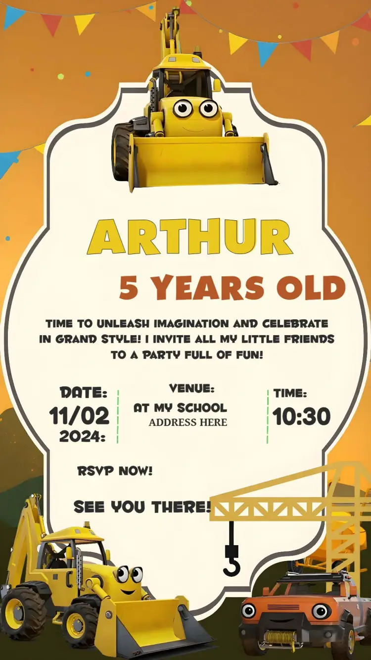 Construction Tractor invitation