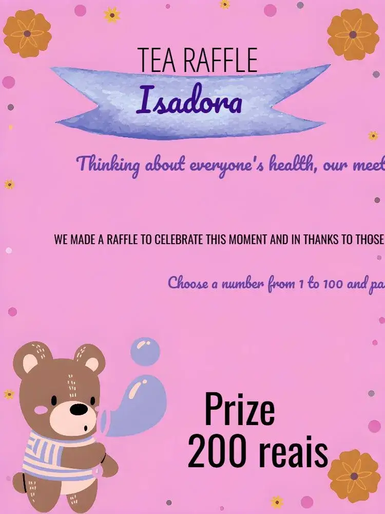 Invitation Tea Raffle Little Bear Bears – Raffle Tea theme lilac, pink, blue, brown, fun, childlike