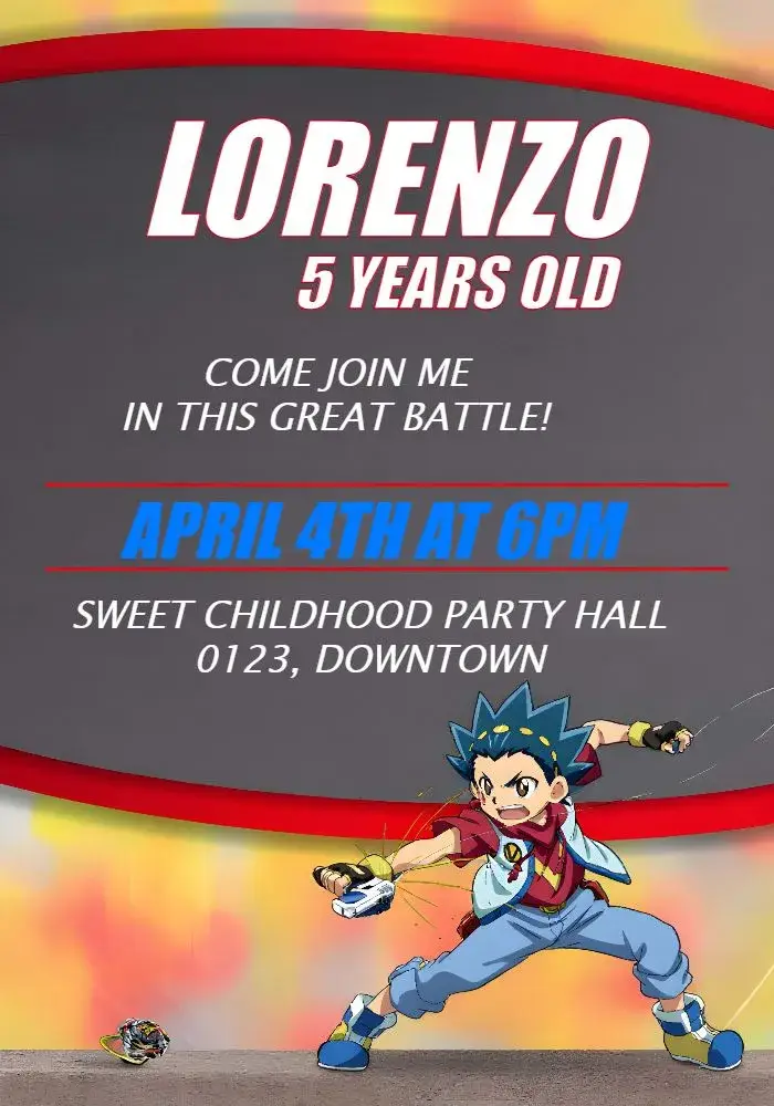 Kids Beyblade invitation