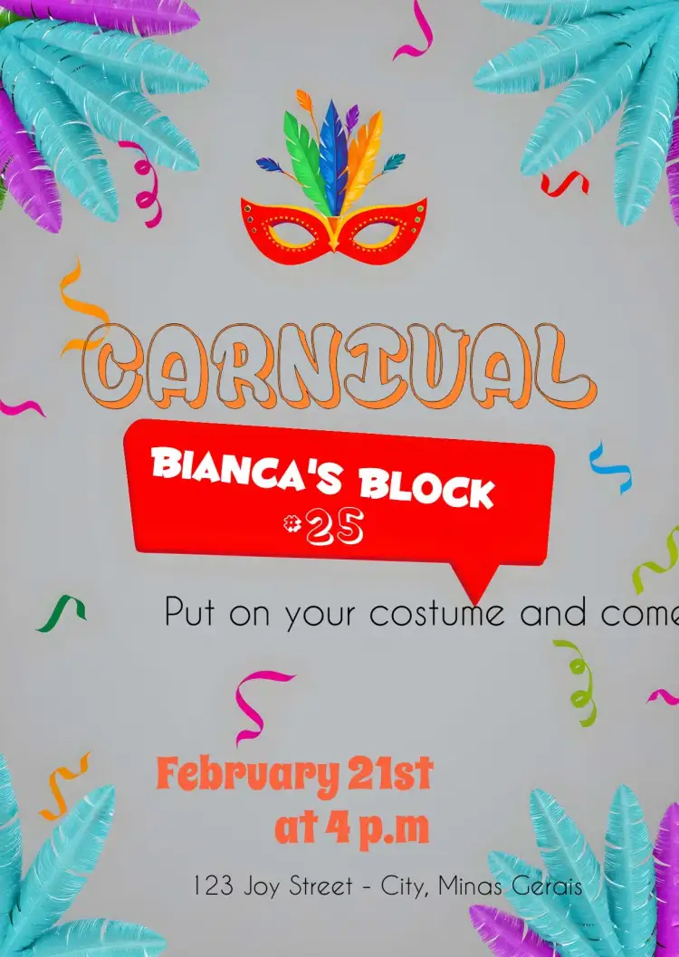 Invitation Feather Carnival Block – Commemorative Dates theme colorful, carnival, festive, playful, modern