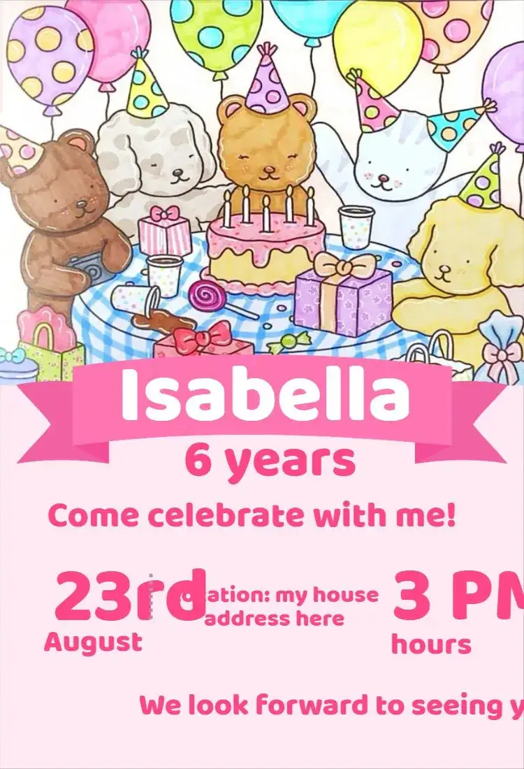 Invitation Bobbie Goods – Kids' Birthday Party theme pink, playful, modern, fun, colorful