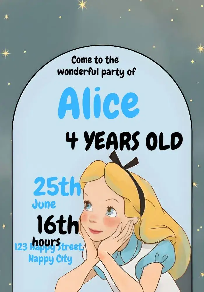 Invitation Alice In Wonderland Blue – Commemorative Dates theme blue, white, themed, magical, fun, children's