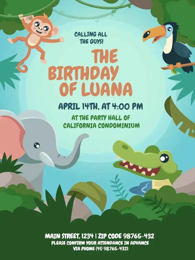 Blue Crocodile Safari invitation