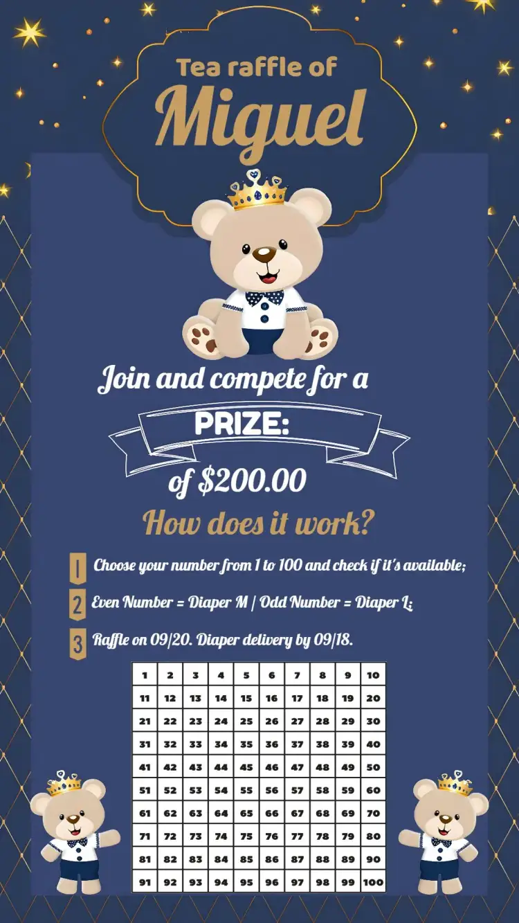 Invitation Prince Bear Raffle Tea Party – Most searched for theme soft blue, elegant gold, clean white, royal kids, cute teddy bear