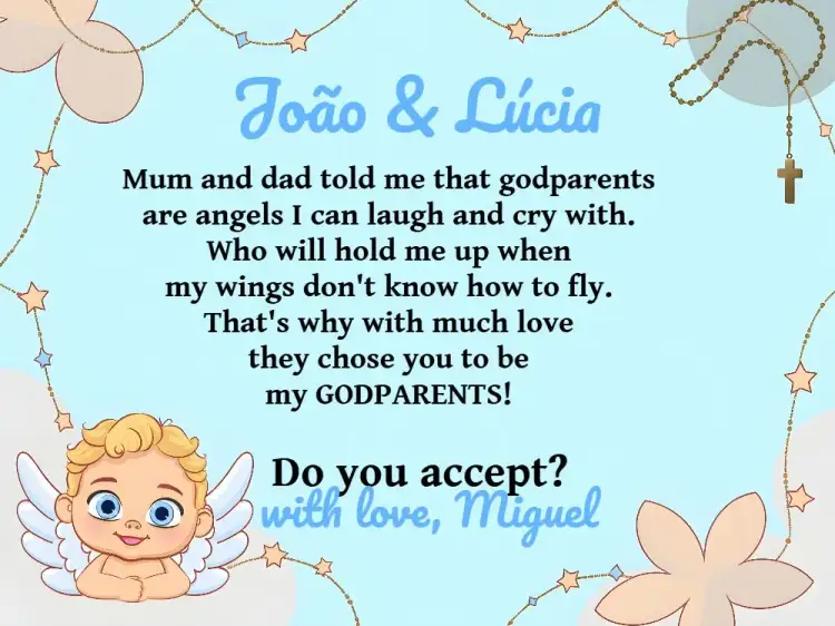 Invitation Godparents Of Blue Angel Baptism – Baptism theme little angel, blue, white, religious, childish, celestial