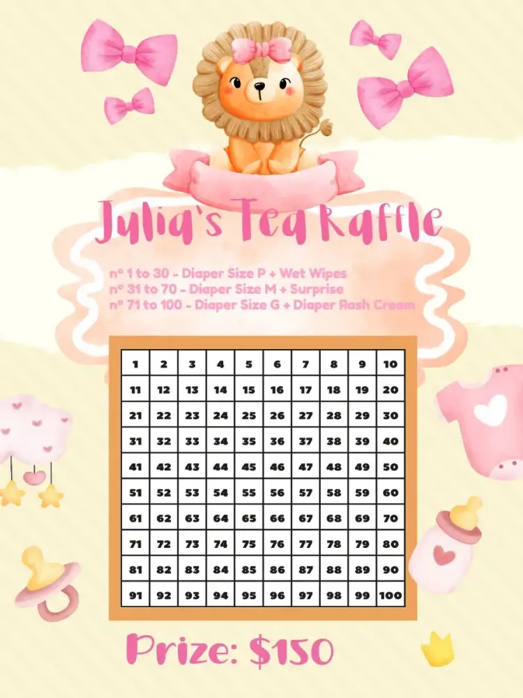 Invitation Tea Diaper Raffle Lioness Tea – Raffle Tea theme safari, little animals, light blue, fun, childish, modern