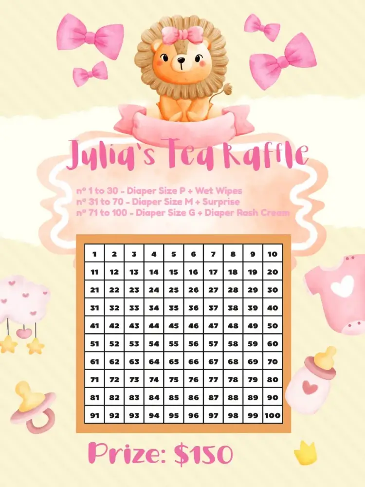 Tea Diaper Raffle Lioness Tea invitation