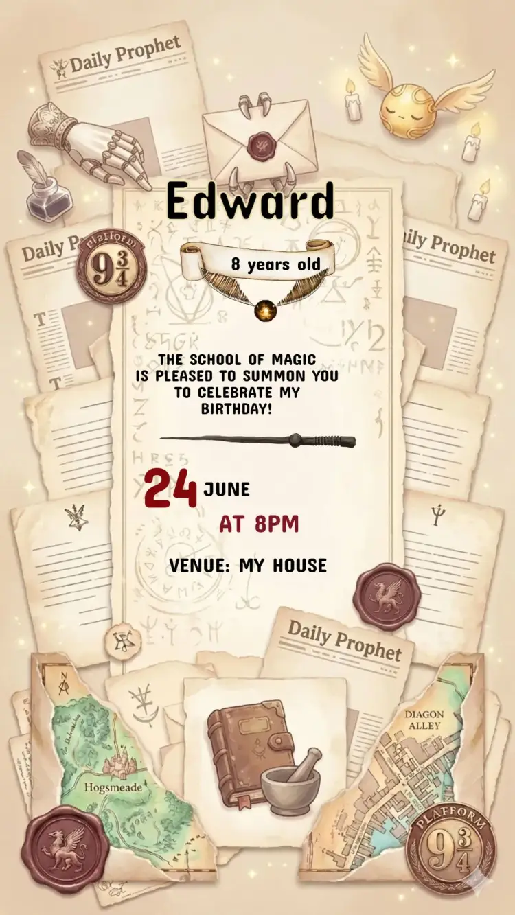 Harry Potter Kids Birthday Invitation