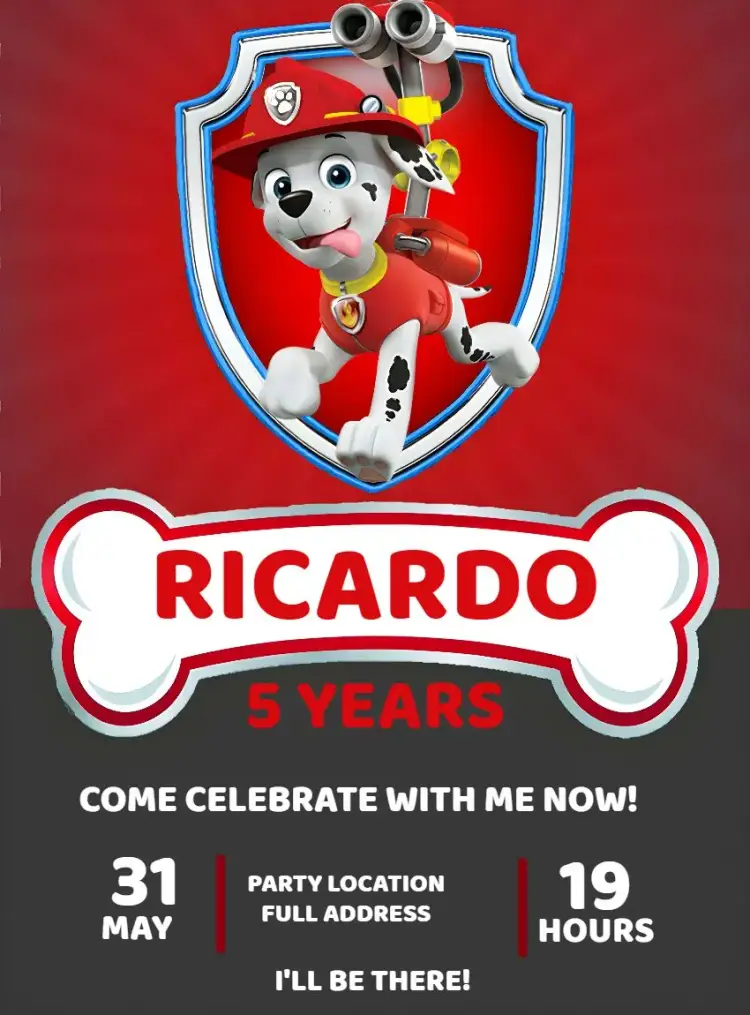 Paw Patrol Marshall Patrol invitation