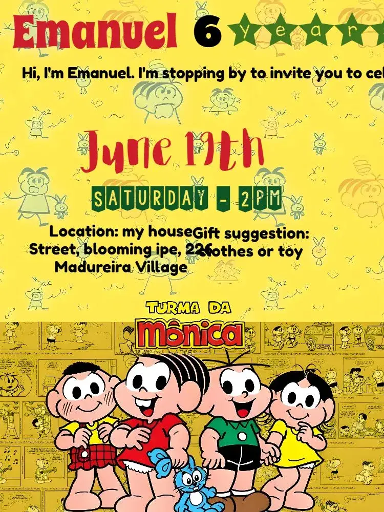 Turma Da Mônica Cascão invitation