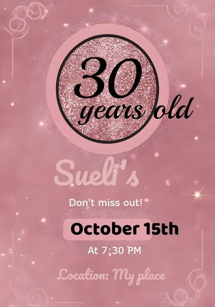 Invitation Adult Glitter – Birthday theme glitter, pink, black, elegant, modern, festive