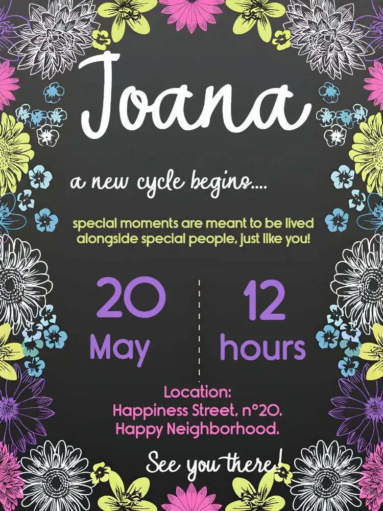 Invitation Floral Chalkboard Board – Birthday theme floral, chalkboard, colorful, spring, modern