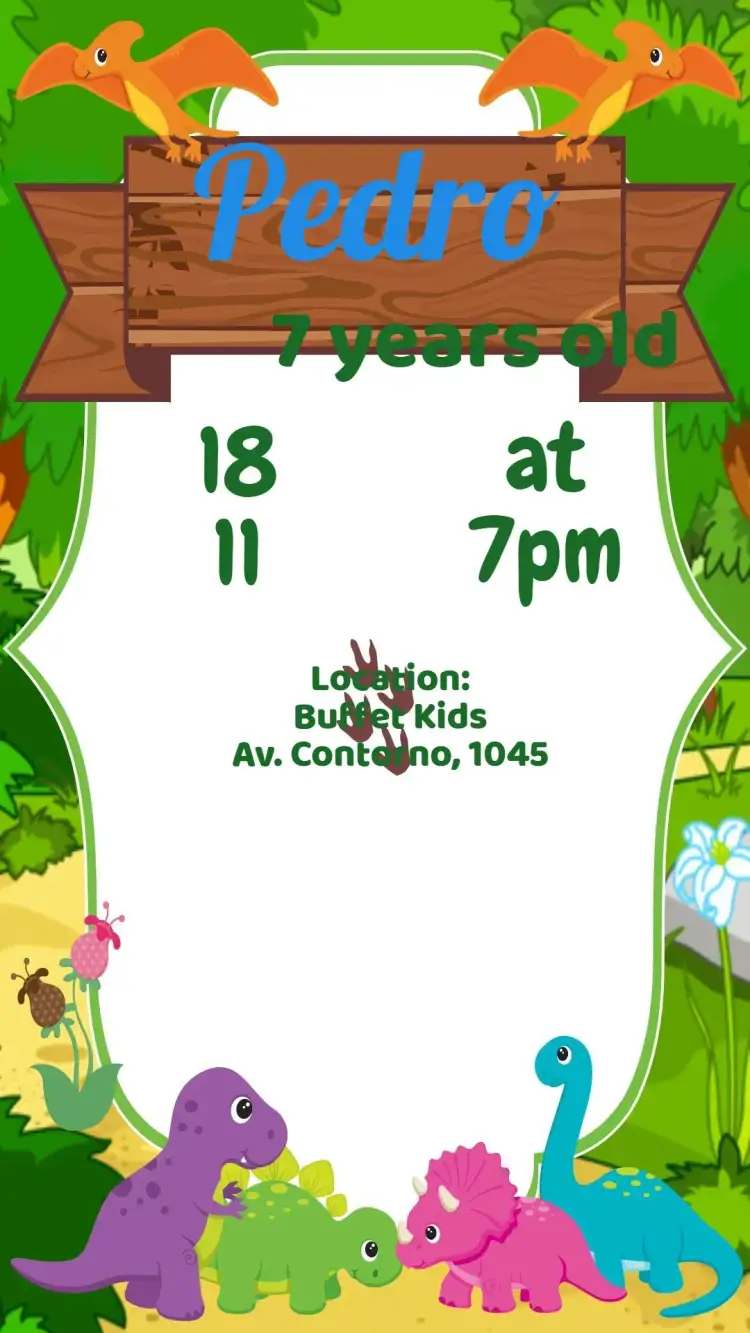 Invitation Dinosaur – Kids' Birthday Party theme colorful, fun, playful, cute, tropical, lively