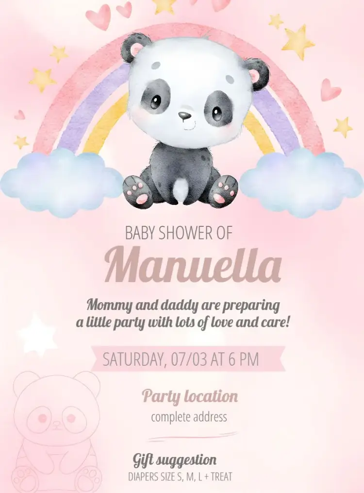 Panda Pink Elephant Diaper Shower invitation