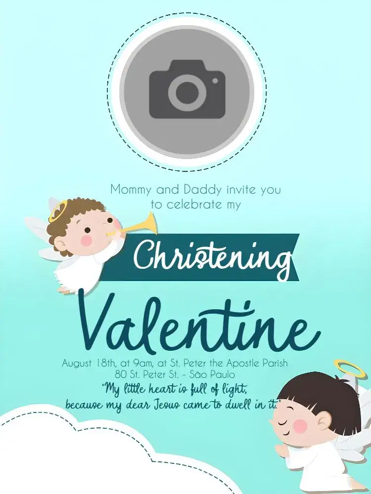 Invitation Boy Baptism Photo Invitation – Baptism theme blue, angels, minimalist, modern, childish