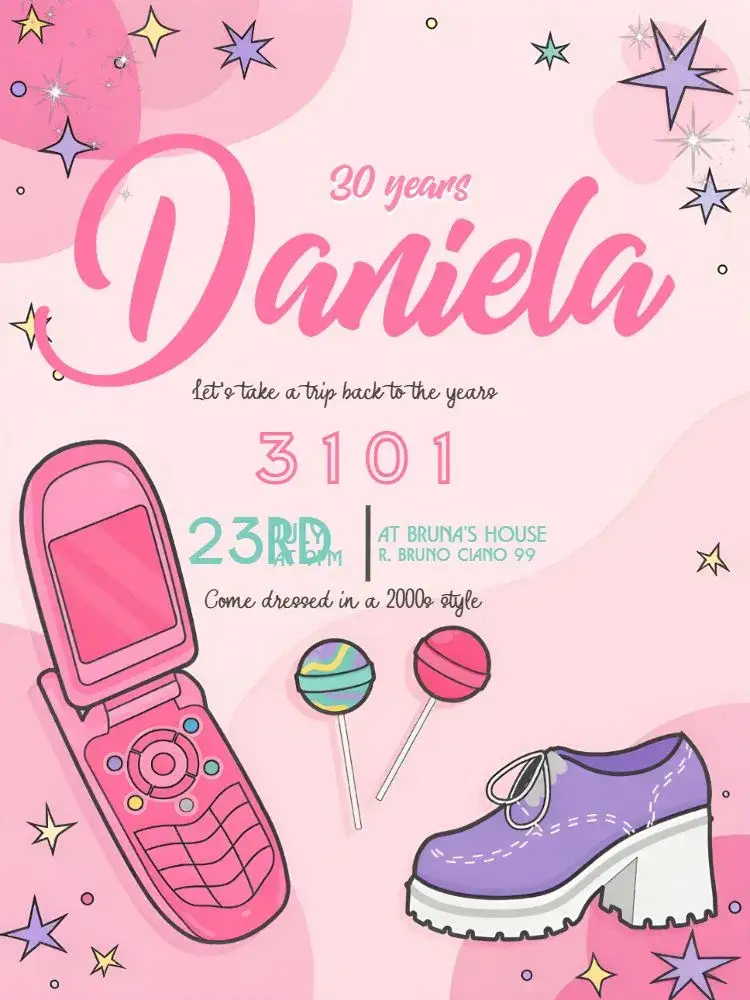 Invitation Anos 2000 Vintage 30 – Sweet 15 theme vintage, 2000s era, sparkle, vibrant colors, feminine, fun