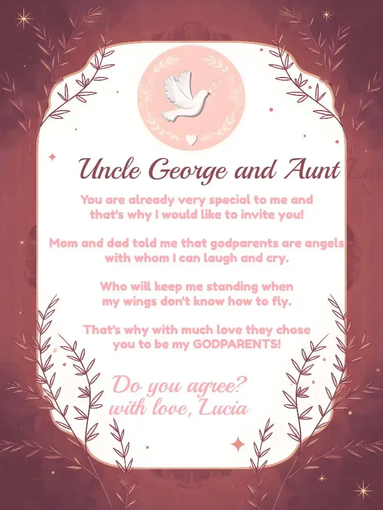 Invitation Christening Godparents Little Angel Pink – Baptism theme delicate, little angels, pink and white, religious, minimalist