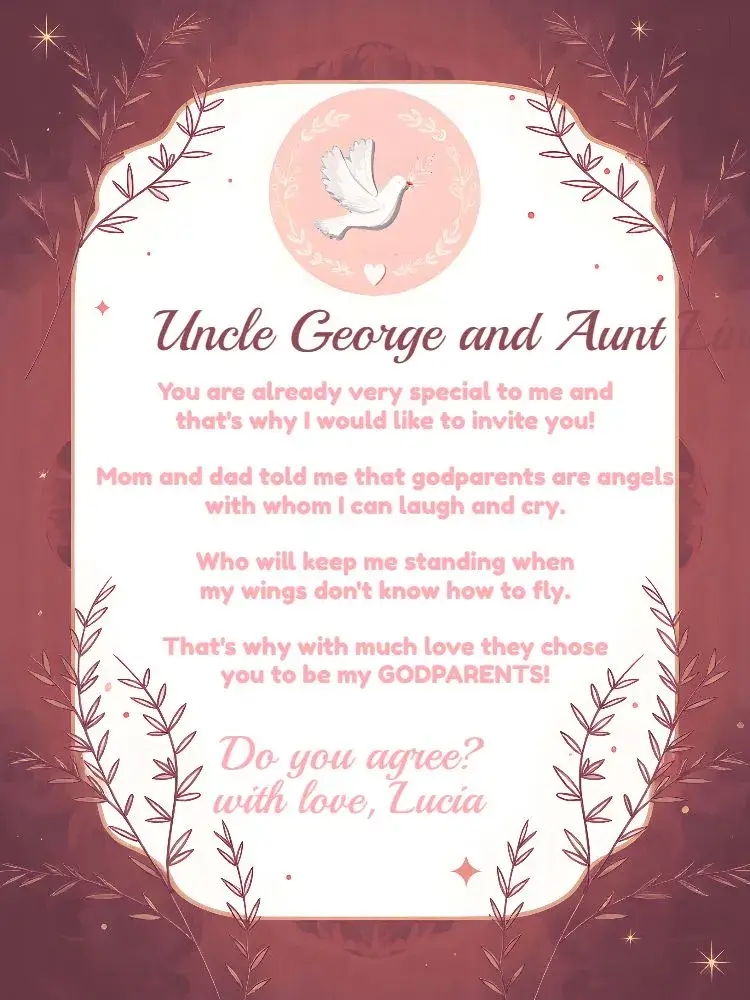 Christening Godparents Little Angel Pink invitation