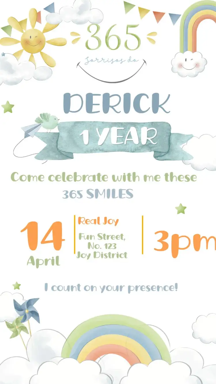 Invitation 365 Smiles – Kids' Birthday Party theme colorful, playful, playful, modern, childish