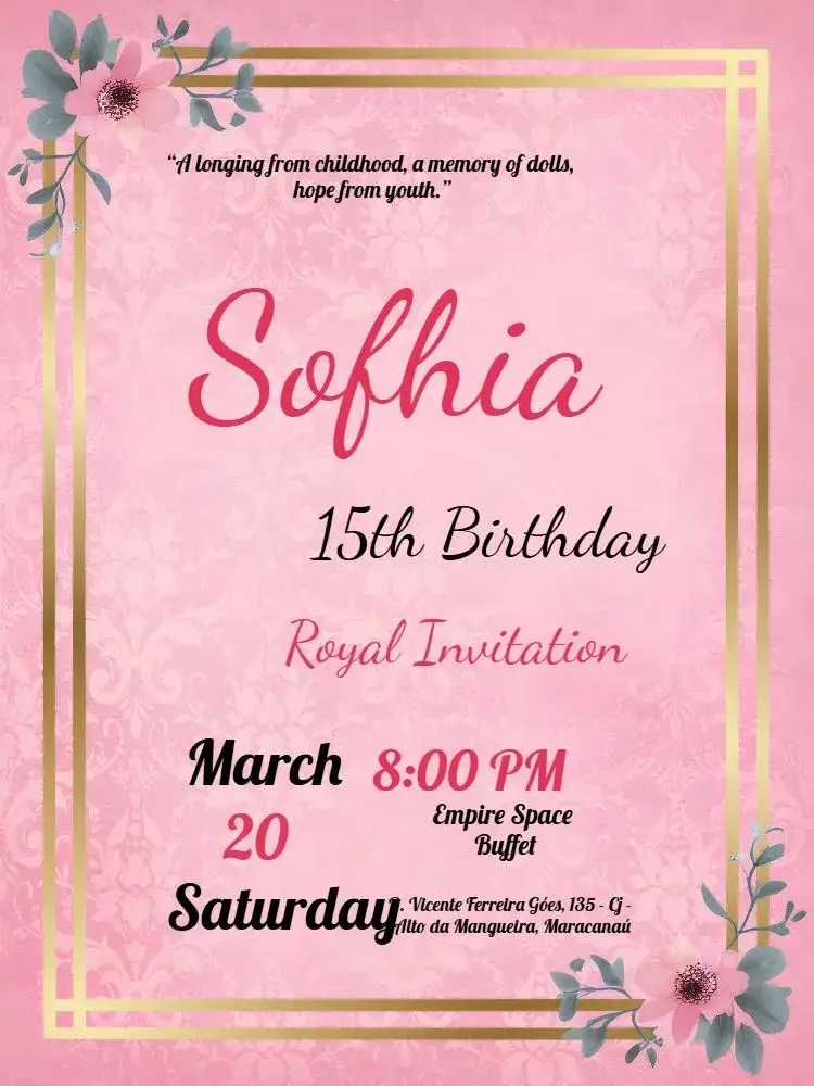 15th Birthday Princess Flowers invitation