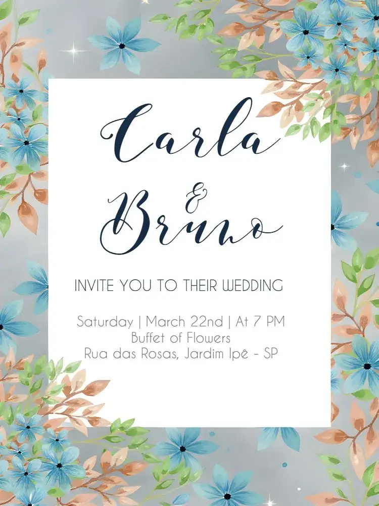 Minimalist Blue Floral Wedding invitation