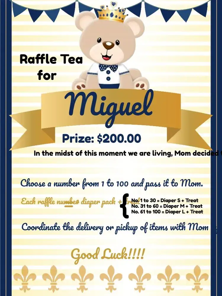 Invitation Prince Teddy Bear Raffle Tea Party – Raffle Tea theme blue, golden, teddy bear, modern, playful, childlike