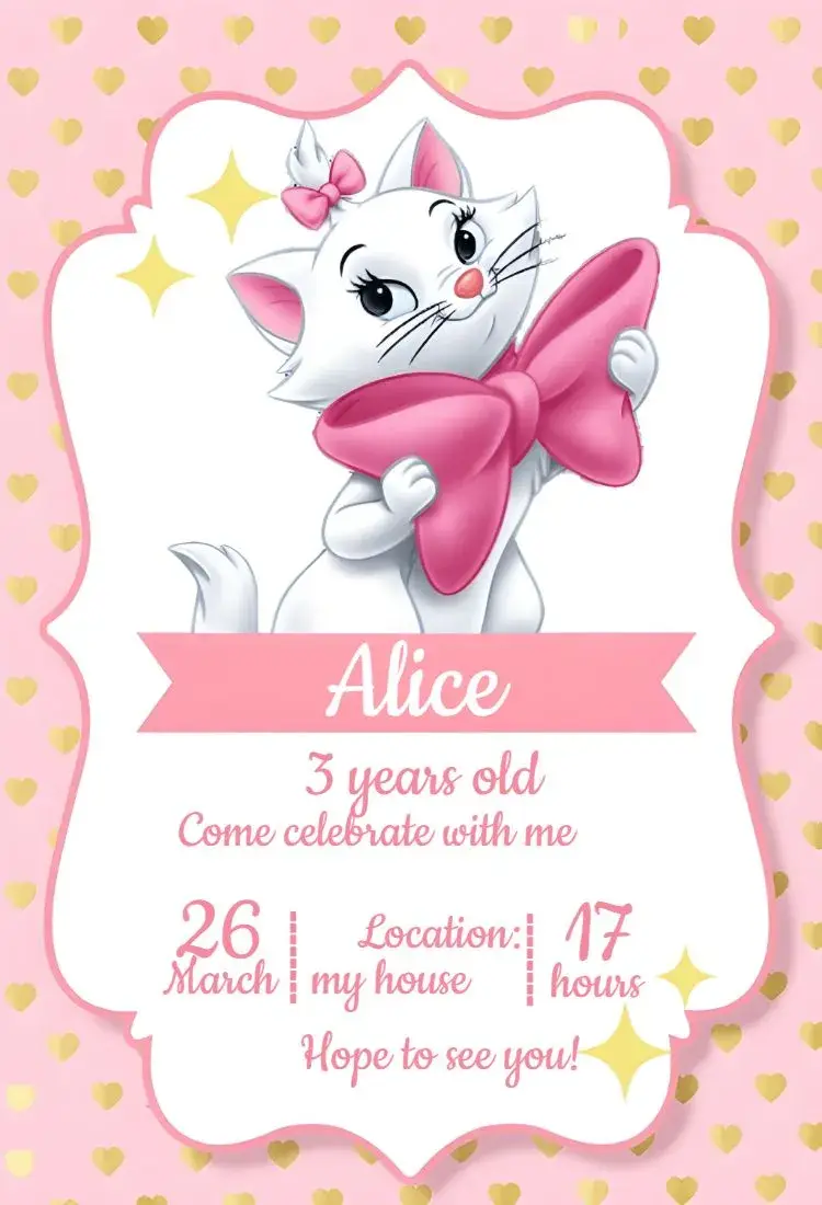 Marie Pink Kitten invitation
