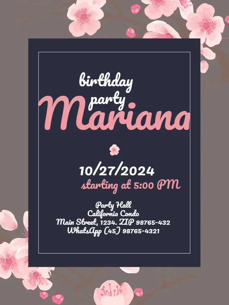 Invitation Cherry Blossom Sakura Light Background Girl – Kids' Birthday Party theme floral, delicate, feminine, soft, modern