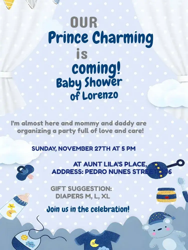 Blue Teddy Bear Baby Shower invitation