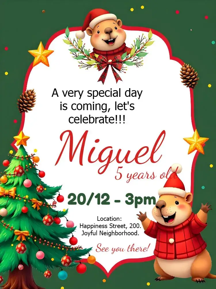 Capivara Christmas Tree invitation